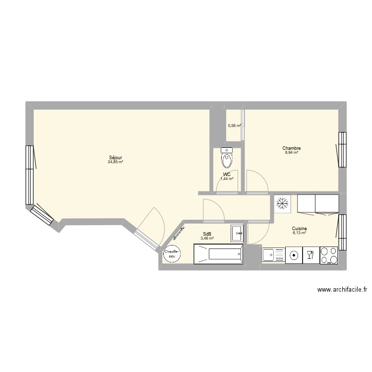 Chatillon 2. Plan de 9 pièces et 46 m2