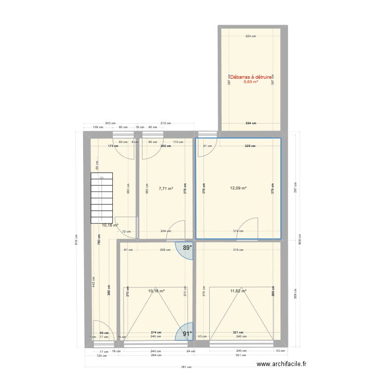 immeuble1 RDC existant V1. Plan de 6 pièces et 61 m2