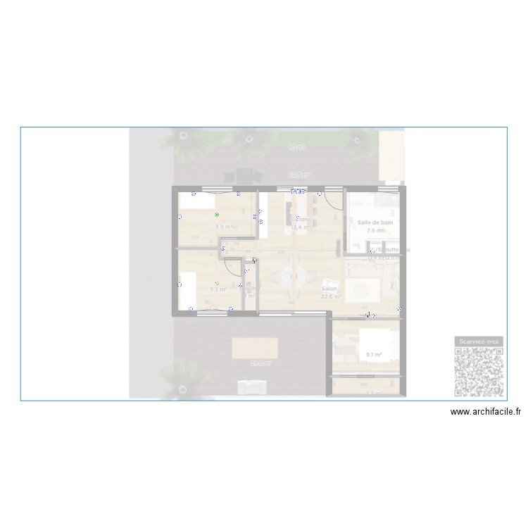 65m2. Plan de 5 pièces et 73 m2