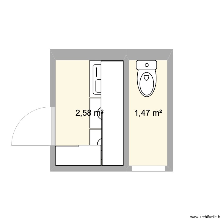 BUANDERIE. Plan de 2 pièces et 4 m2