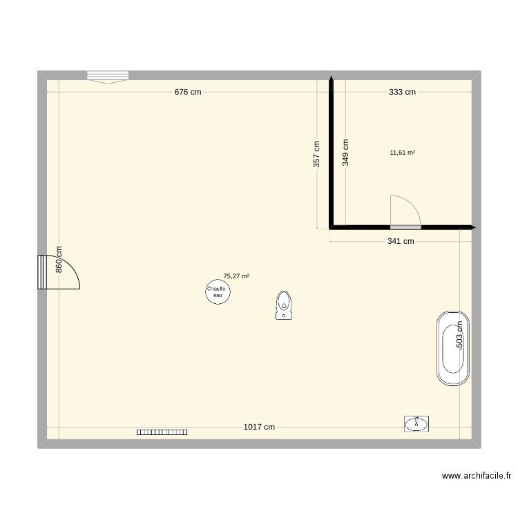 bron. Plan de 2 pièces et 87 m2