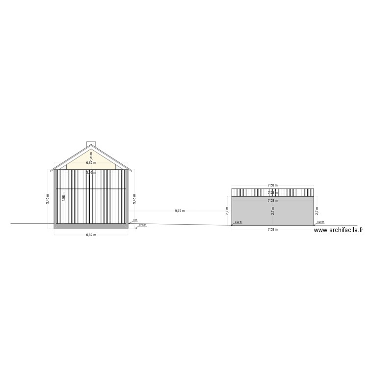 coupe. Plan de 1 pièce et 28 m2