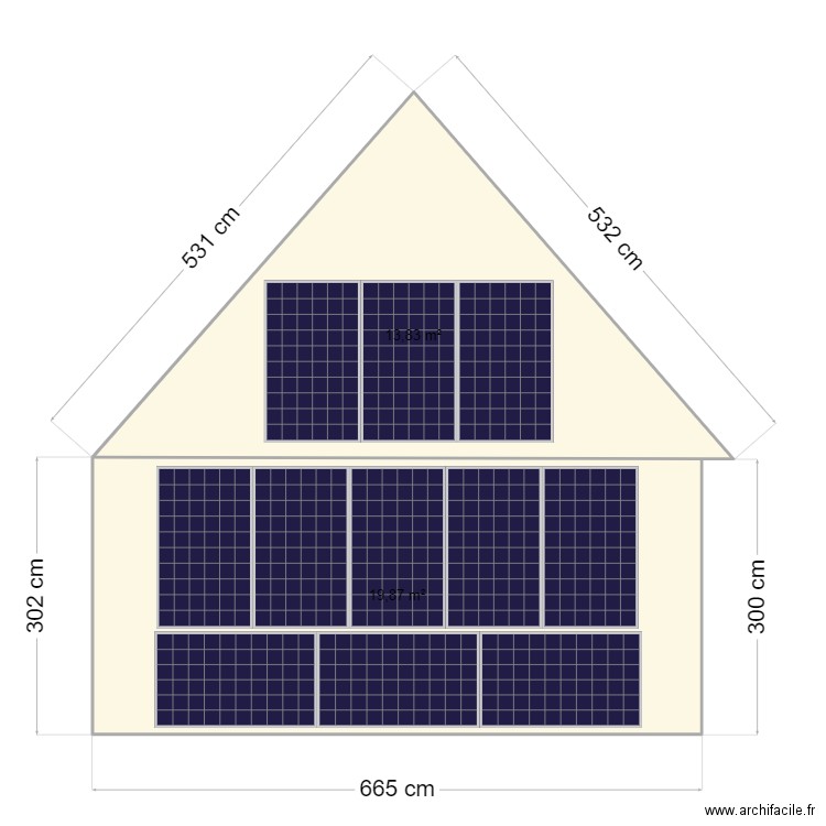 panneaux photovoltaiques. Plan de 2 pièces et 34 m2