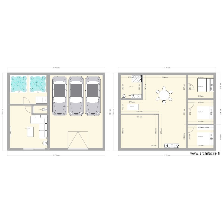 garage. Plan de 8 pièces et 191 m2