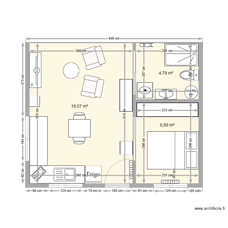 Locatif bernard 6. Plan de 3 pièces et 31 m2