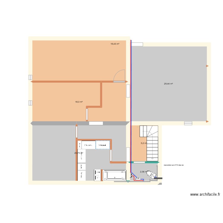 étage sonnac eau et evacuation modif. Plan de 6 pièces et 101 m2