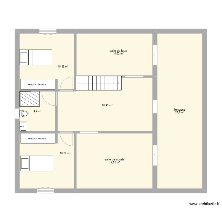 1ème étage. Plan de 7 pièces et 91 m2