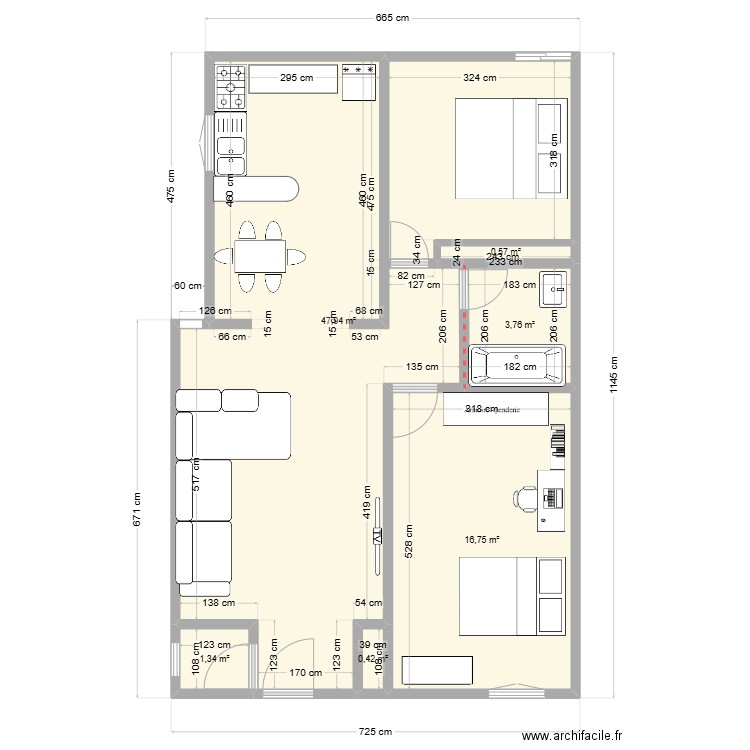 denden. Plan de 6 pièces et 71 m2