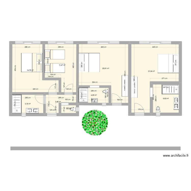 Chambres essaouira. Plan de 9 pièces et 89 m2