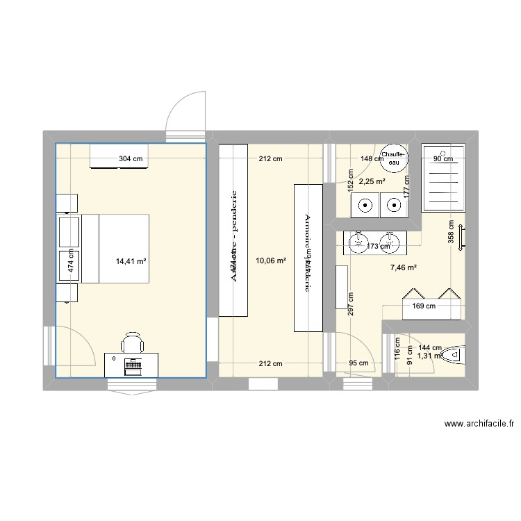 ozourt suite parentale. Plan de 5 pièces et 35 m2