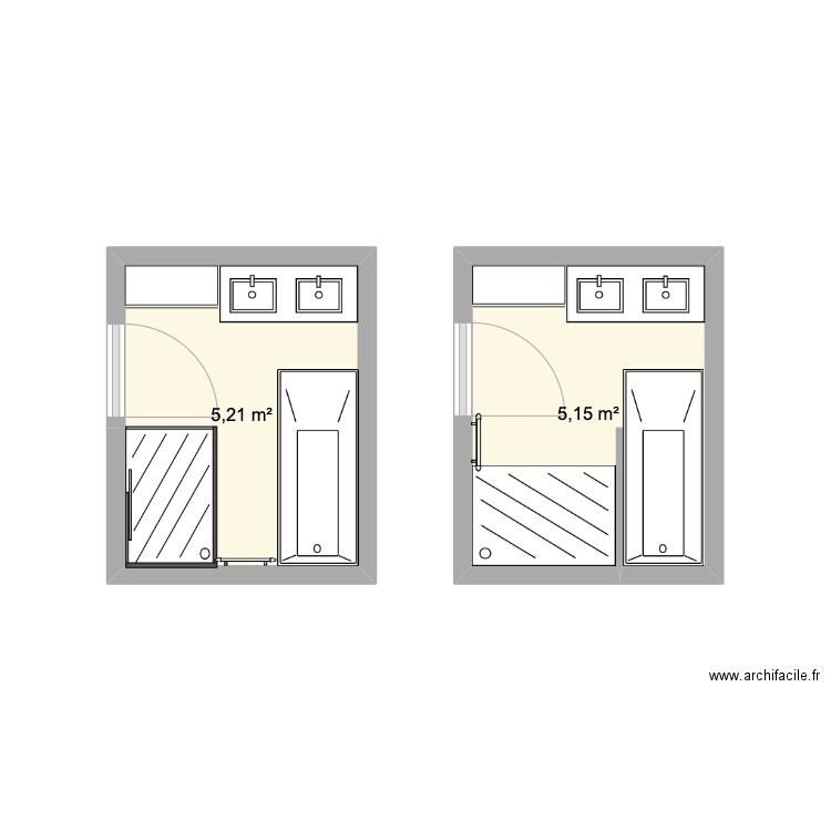 Salles de bain 2 plans. Plan de 2 pièces et 10 m2