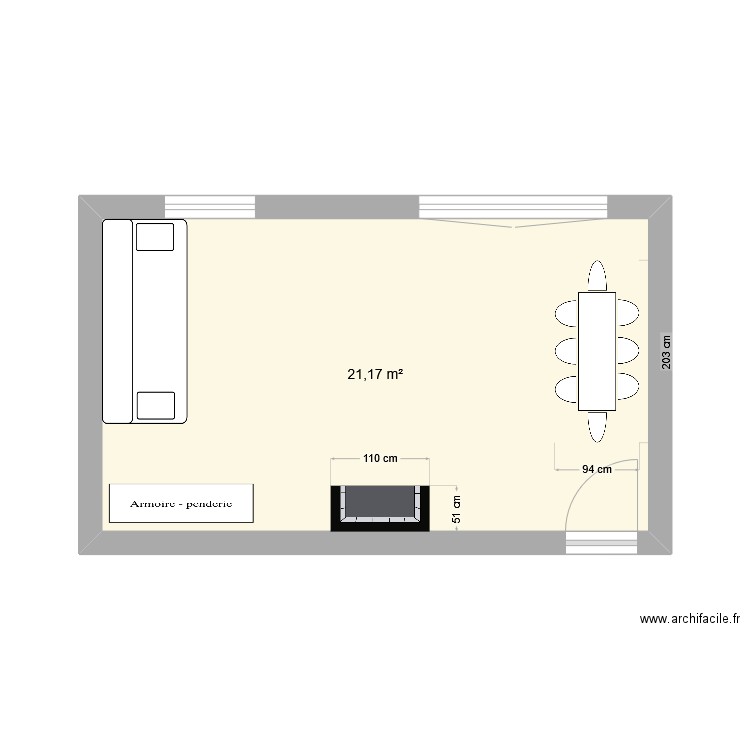 Arcy. Plan de 1 pièce et 21 m2