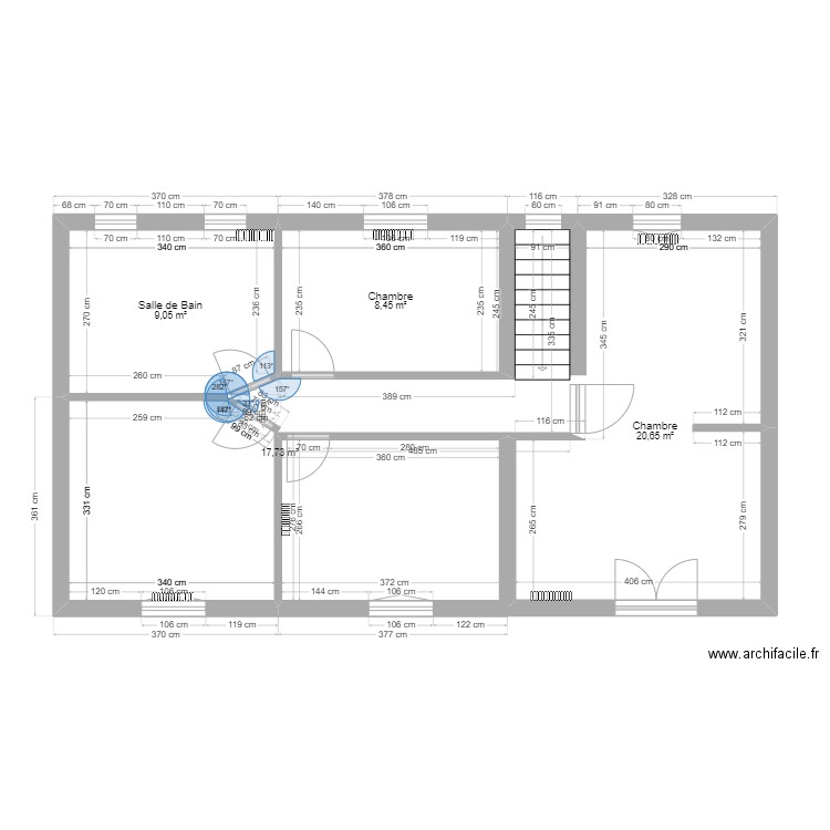 Francois Mesnil 1er étage. Plan de 4 pièces et 56 m2