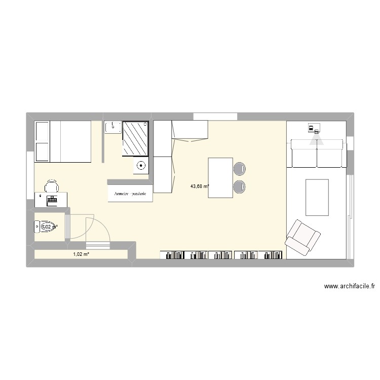 premier test appart. Plan de 3 pièces et 46 m2