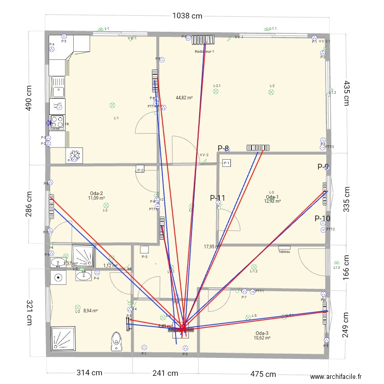 Musa köy kalorifer tesisatı . Plan de 9 pièces et 113 m2