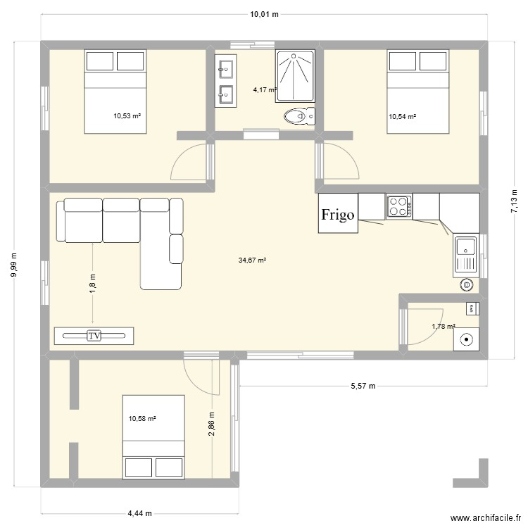 Maison 85.5 m². Plan de 6 pièces et 72 m2