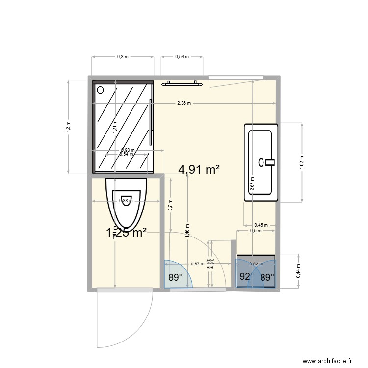 SALLE DE BAIN . Plan de 2 pièces et 6 m2