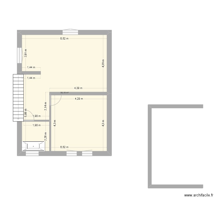 etage. Plan de 1 pièce et 56 m2