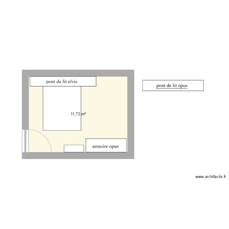 chambre tibau. Plan de 1 pièce et 12 m2