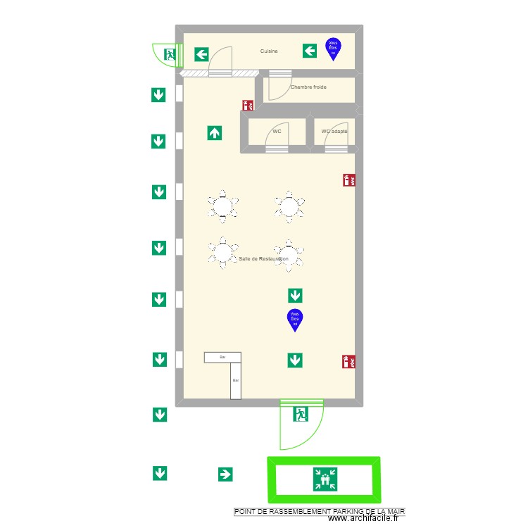 plan d'évacuation restaurant. Plan de 0 pièce et 0 m2