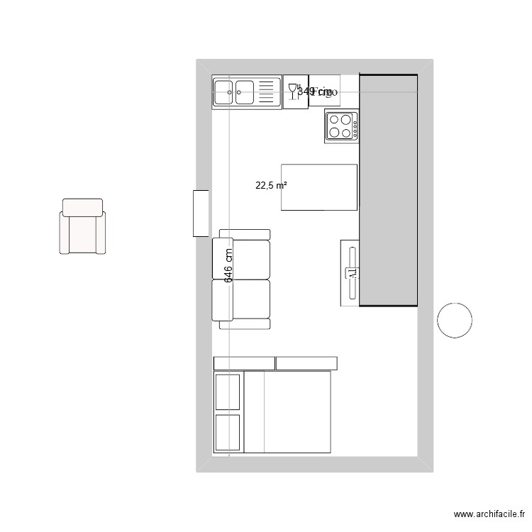 Benoit malon. Plan de 1 pièce et 23 m2