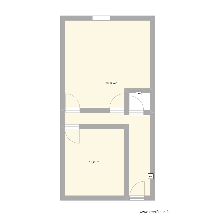 RDC . Plan de 2 pièces et 41 m2