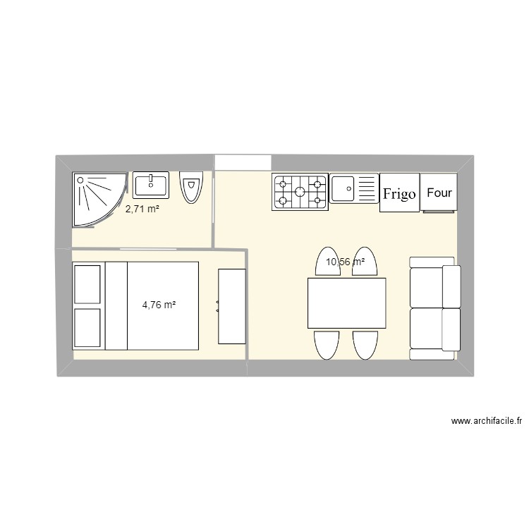 containeur. Plan de 3 pièces et 18 m2