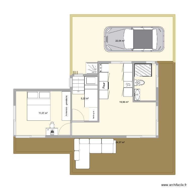 Casita with a bunk room v3. Plan de 5 pièces et 83 m2