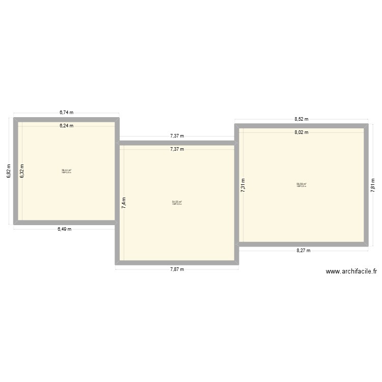 buis. Plan de 3 pièces et 153 m2