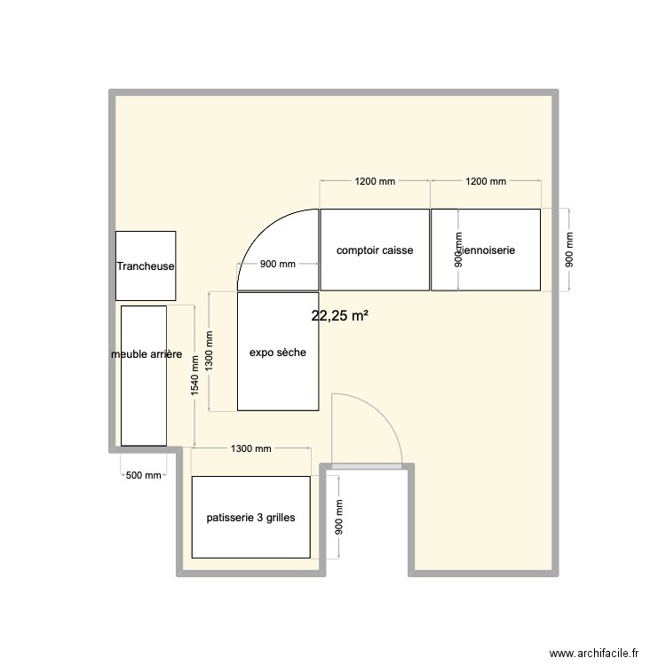 bailly. Plan de 1 pièce et 22 m2