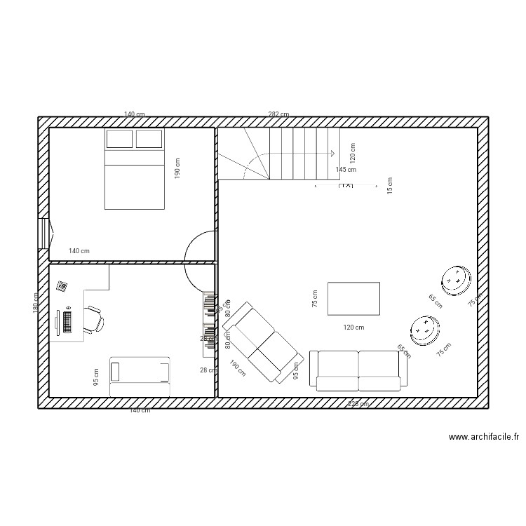 Combles Montseron . Plan de 3 pièces et 61 m2