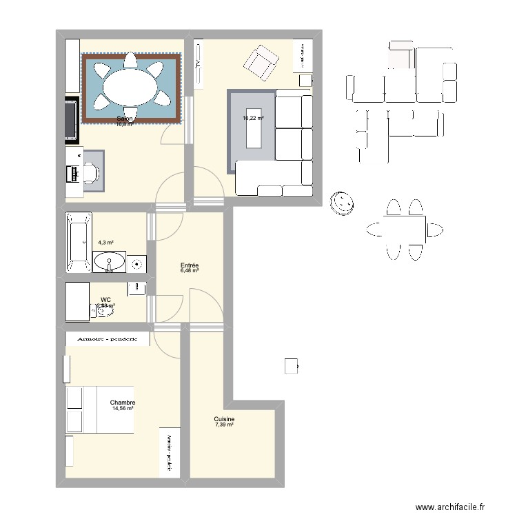 petit nid d'amour V3. Plan de 7 pièces et 69 m2