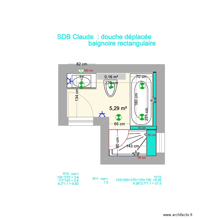 Sdb Claude elec ok. Plan de 1 pièce et 5 m2