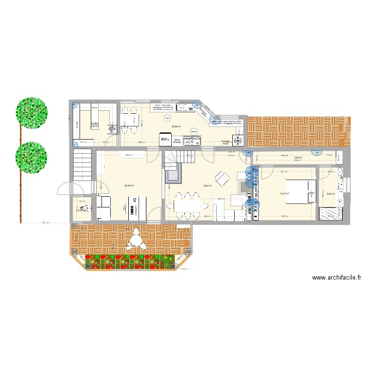 Projet au 19/11/2024 chgmt couloir. Plan de 20 pièces et 195 m2