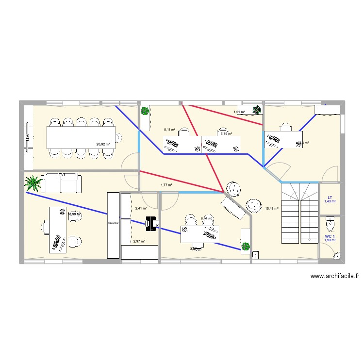 BUREAU 45 FC R+1 ECLAIRAGE. Plan de 14 pièces et 103 m2