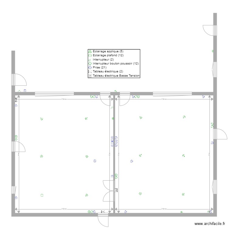 ecole. Plan de 2 pièces et 136 m2