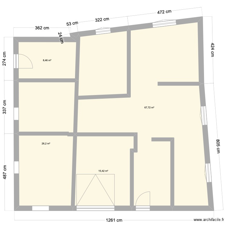 rdc. Plan de 4 pièces et 118 m2