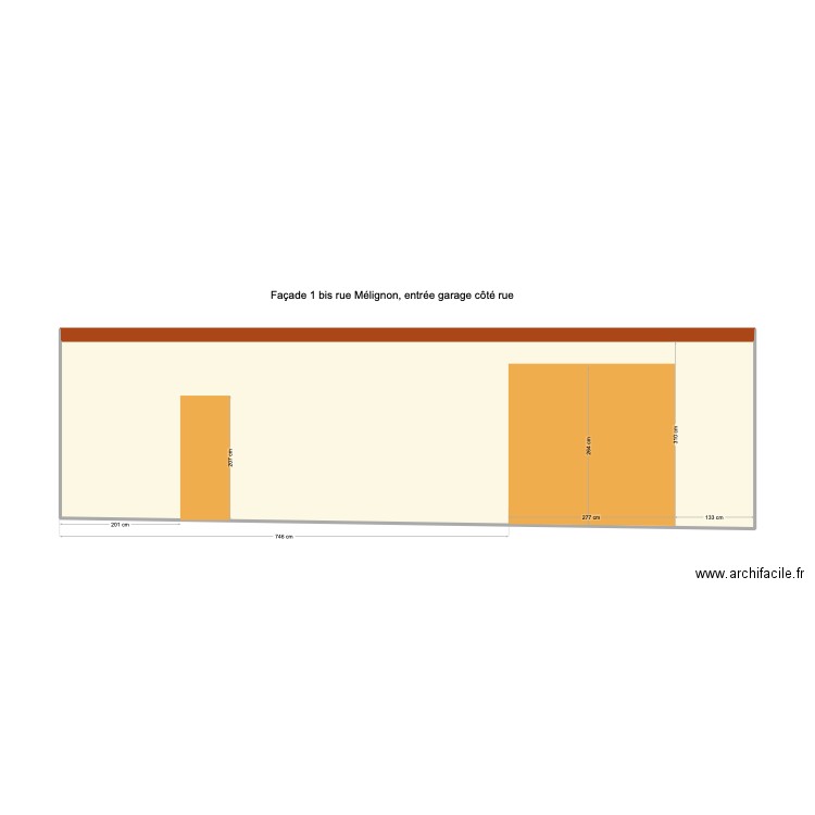 Façade . Plan de 1 pièce et 35 m2