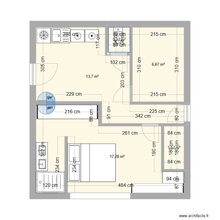 Suite parentale buanderie sde v5. Plan de 5 pièces et 40 m2