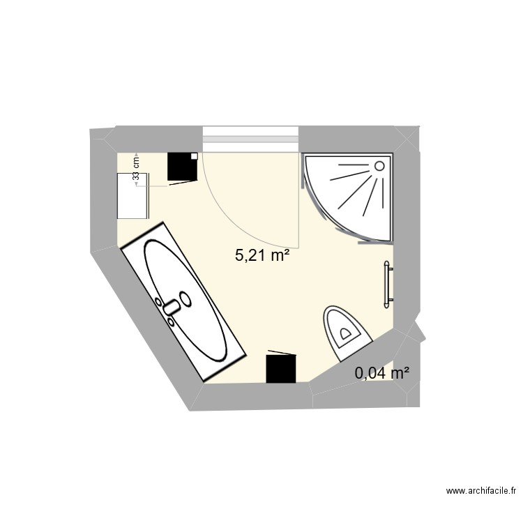 Salle de bain 2. Plan de 2 pièces et 5 m2