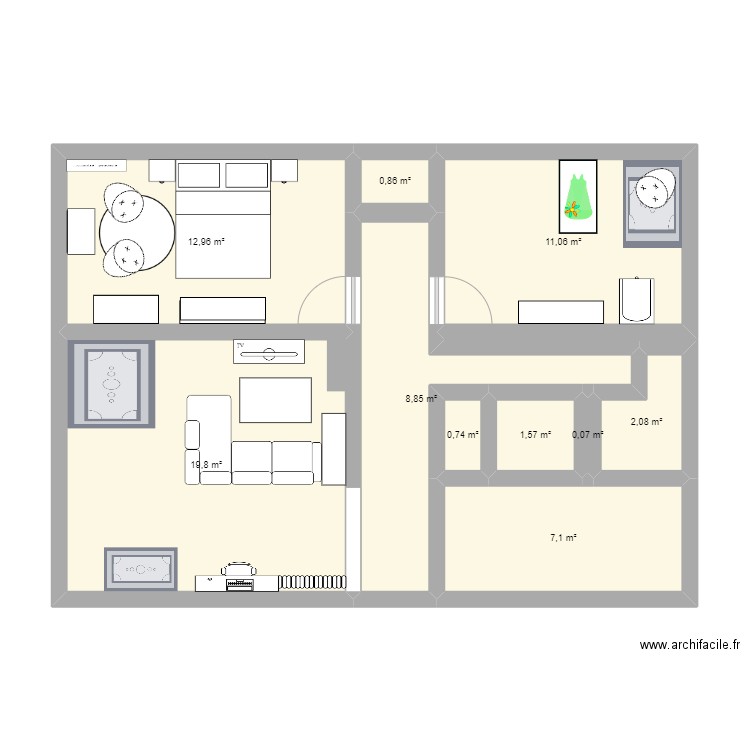 Appartement. Plan de 10 pièces et 65 m2