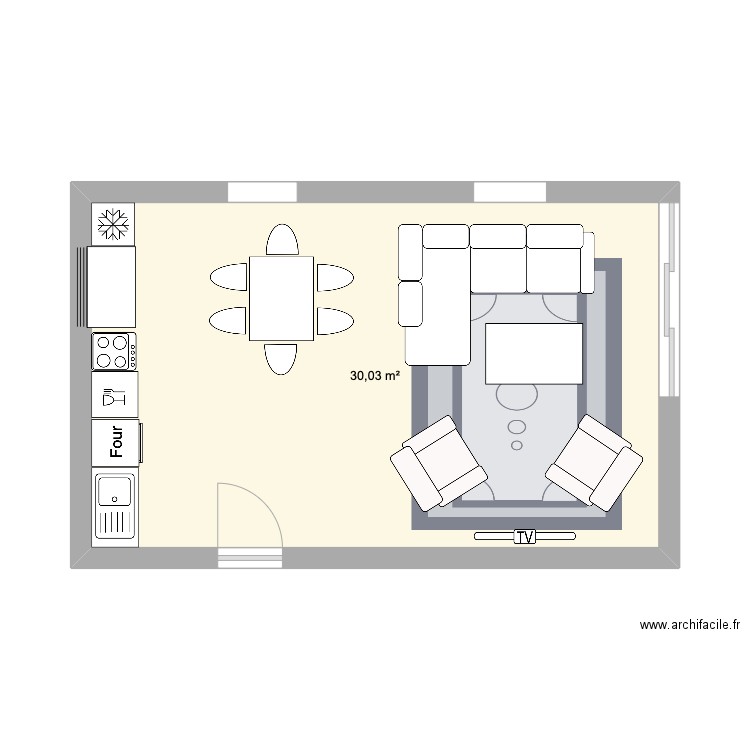 Protac salon. Plan de 1 pièce et 30 m2