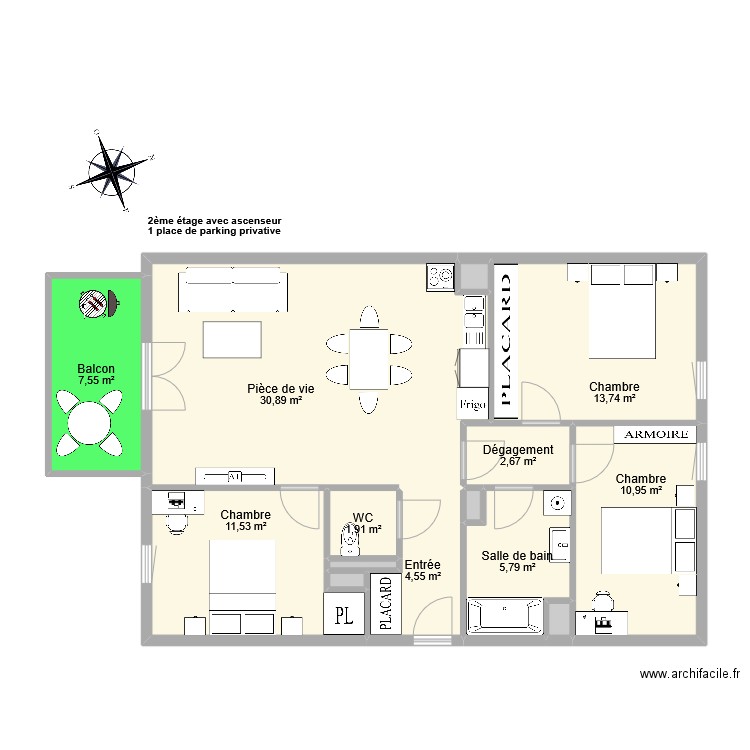 BOUYGUES DIJON T4. Plan de 14 pièces et 91 m2