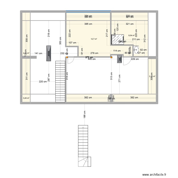 Etage_support. Plan de 8 pièces et 38 m2