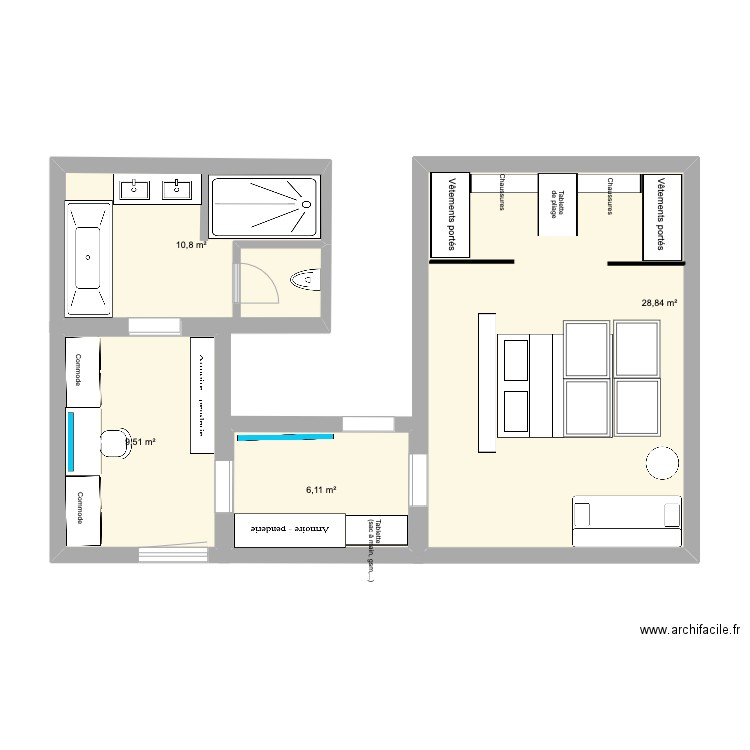 Chambre Loyers (2). Plan de 4 pièces et 55 m2