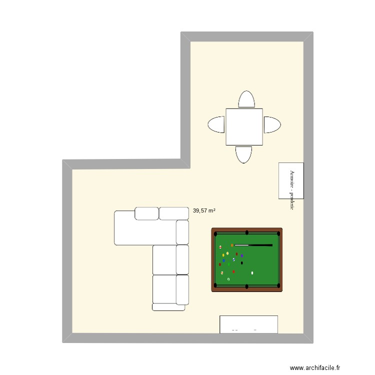 Salon. Plan de 1 pièce et 40 m2