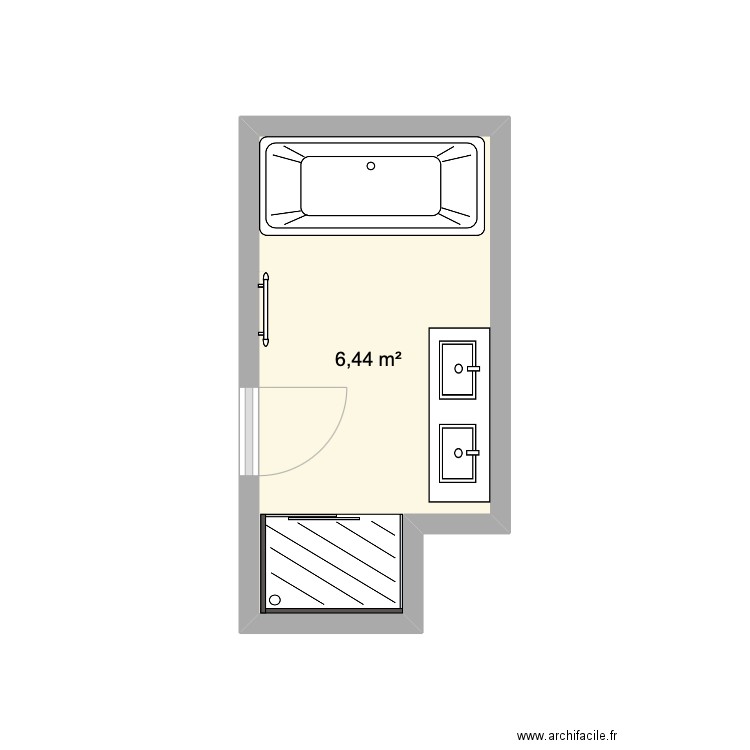 SDB Avant travaux. Plan de 1 pièce et 6 m2