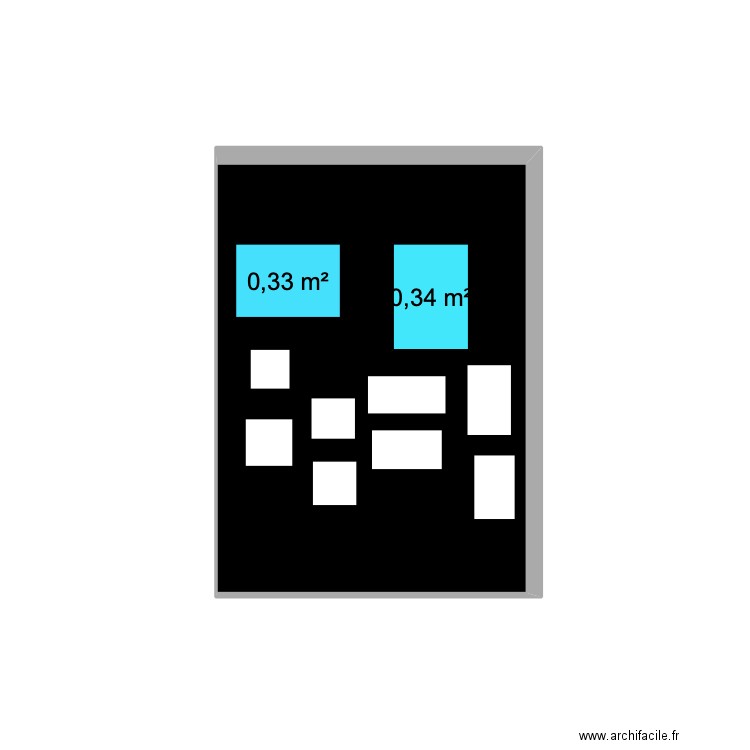 SALON mur de 2 m. Plan de 3 pièces et 6 m2