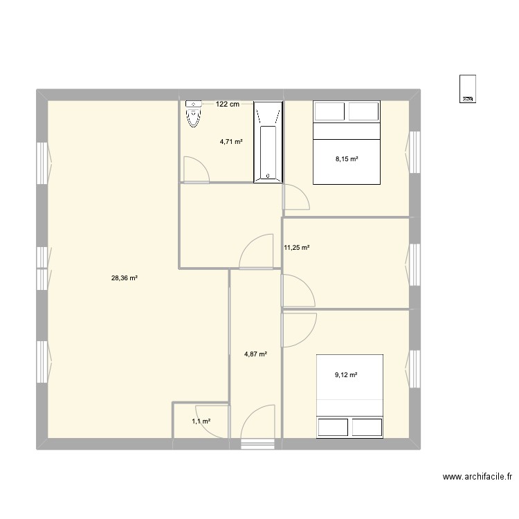 Marin 2. Plan de 7 pièces et 68 m2