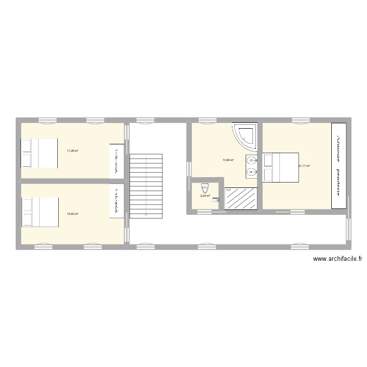 ETAGE MAISON THERESE. Plan de 5 pièces et 74 m2